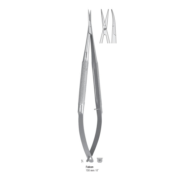 Micro scissors round handle curved 180mm