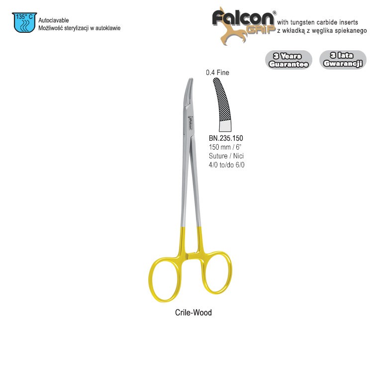 Falcon-Grip Needle holder Crile-Wood curved 150mm TC