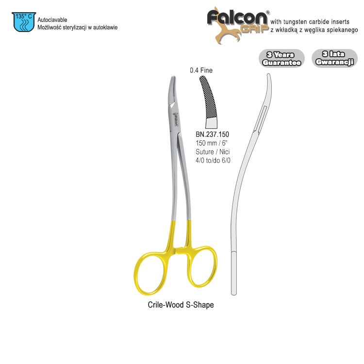 Falcon-Grip Needle holder Crile-Wood S-Shape 150mm TC