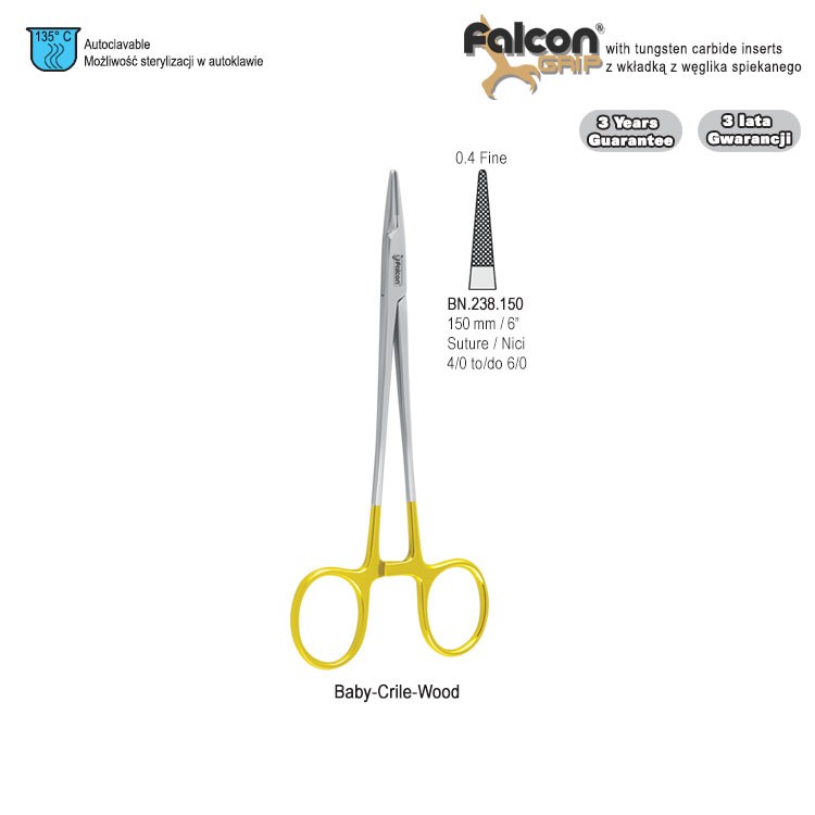 Falcon-Grip Needle holder Baby-Crile-Wood 150mm TC
