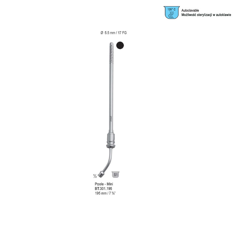 Tube suction Poole-Mini curved ø 5.5mm (17FG) 195mm