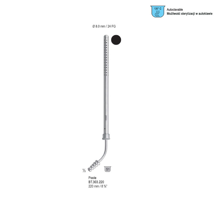 Tube suction Poole curved ø 8.0mm (24FG) 220mm