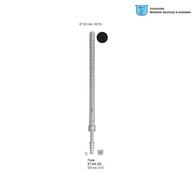 Tube suction Poole straight ø 10.0mm (30FG) 220mm