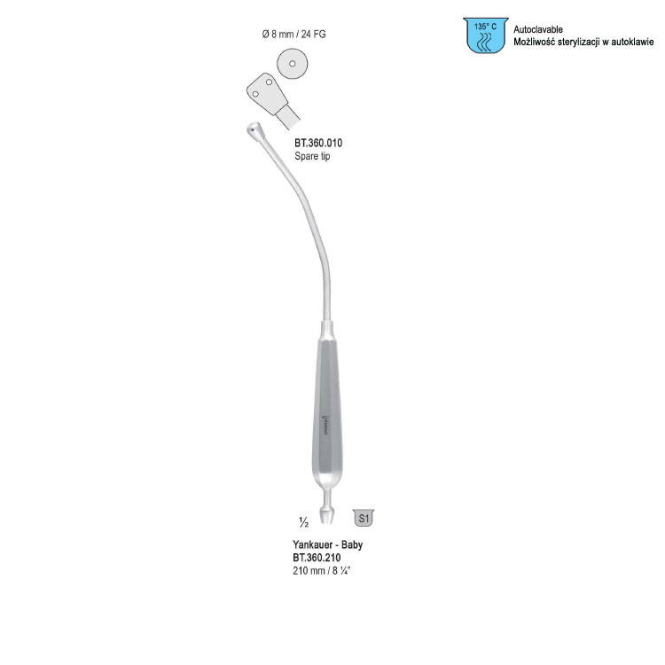 Tube suction Yankauer-Baby 210mm 
