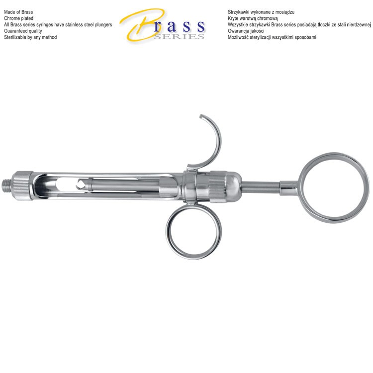 Brass Series Syringe manual aspirating 2-ring 1.8ml. Metric 