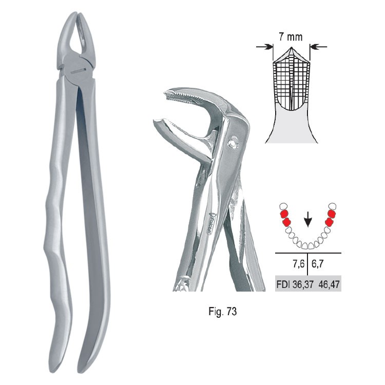 Extraction forceps with anatomical handle fig. 73