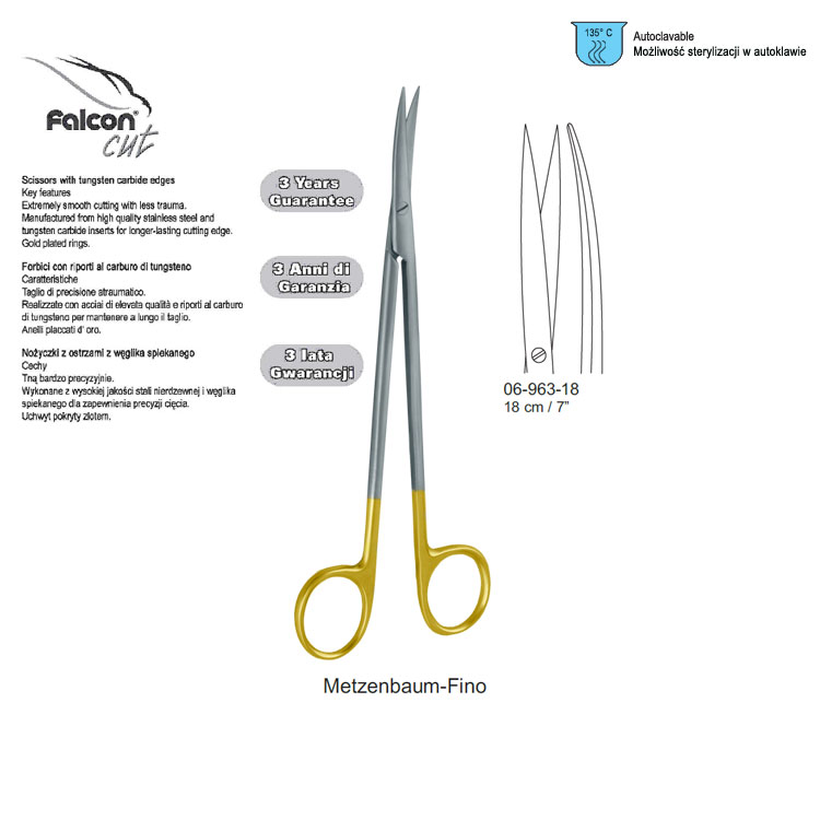 Falcon-Cut Scissors Metzenbaum-Delicate SH/SH curved 180mm 