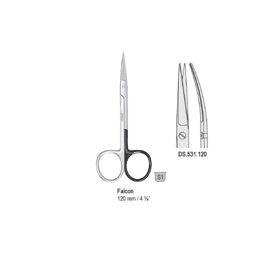 [DS.531.120] Scissors Falcon cur. 120mm, one blade serrated 