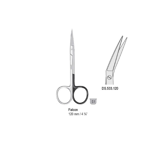 [DS.533.120] Scissors Falcon angled 120mm, one blade serrated 