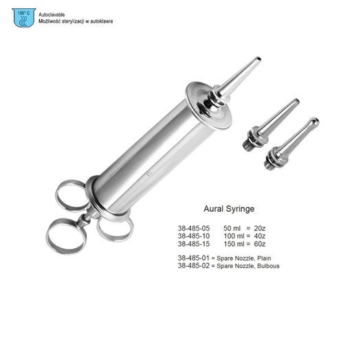 [FO.070.050] Syringe ear complete with 2 nozzles 50ml, Brass CP