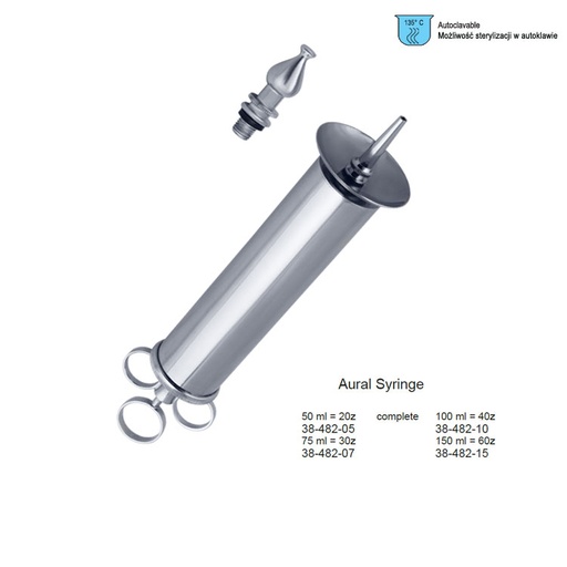 [FO.071.150] Syringe ear with shield, complete with 2 nozzles 150ml, Brass CP