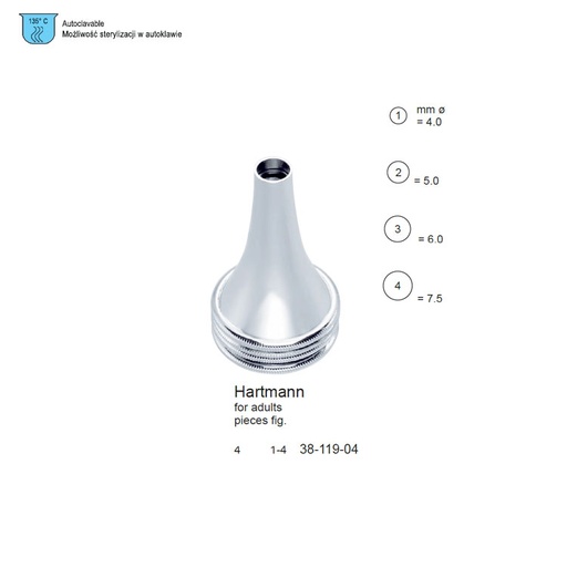 [FO.079.400] Specula Ear Hartmann Round Set of 4 Brass CP