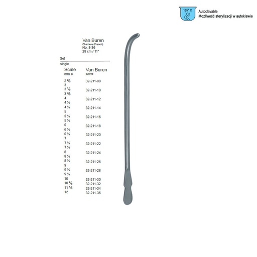 [GG.753.080] Bougie-Sound urethral Van-Buren curved 8FG, 270mm