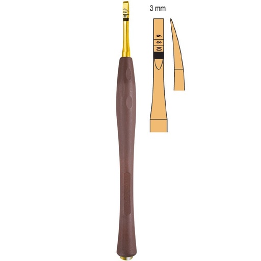 [DS.814.030] Century-Line Osteotome with marking curved 3mm (White)