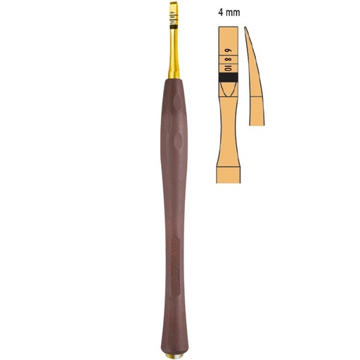 [DS.814.040] Century-Line Osteotome with marking curved 4mm (Yellow)