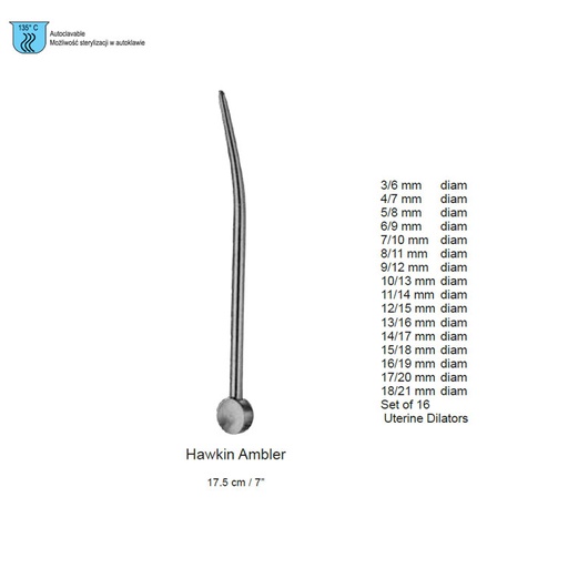 [GO.030.060] Dilator uterine SE Hawkin-Ambler Ø 3/6mm, 170mm CP