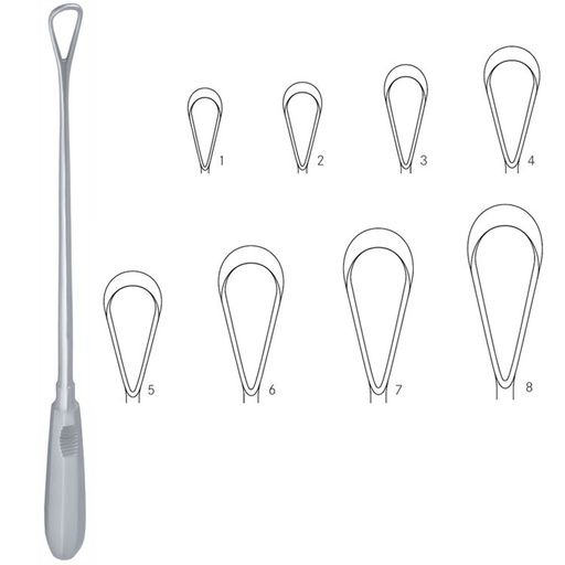 [GO.138.000] Curette uterine Recamier-Bumm rigid blunt set fig 1 do 8  8 pcs)