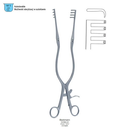 [NR.678.030] Retractor SR Beckmann hinged sharp 4x4th 310mm