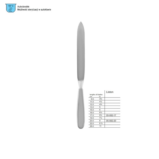 [OA.354.170] Knife amputation Liston Pointed 170x300mm 
