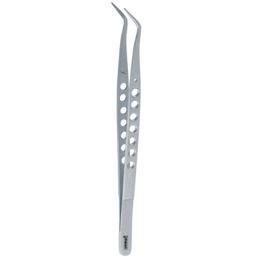 [DD.941.010] Tweezers Meriam-Ergo with grooves serrated angled long fig. 1