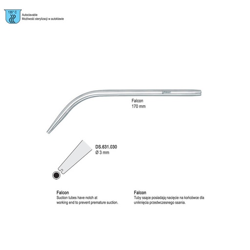 [DS.631.030] Tube suction Falcon ø 3.0mm (9 FG), 170mm