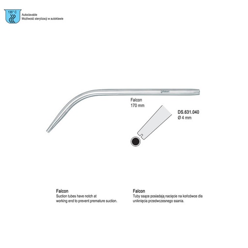 [DS.631.040] Tube suction Falcon ø 4.0mm (12 FG), 170mm