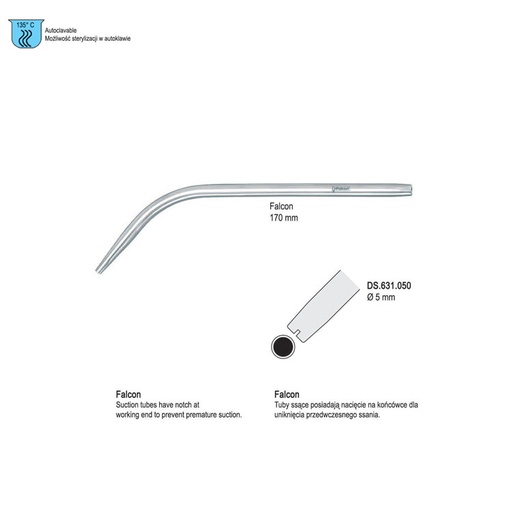 [DS.631.050] Tube suction Falcon ø 5.0mm (15 FG), 170mm