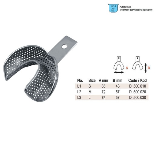 [DI.500.010] Impression tray anterior depressed perforated lower fig. 1, size S