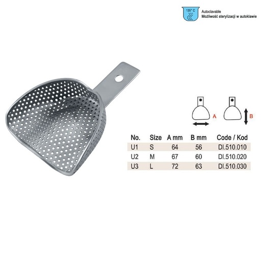 [DI.510.010] Impression tray anterior depressed perforated upper fig. 1, size S
