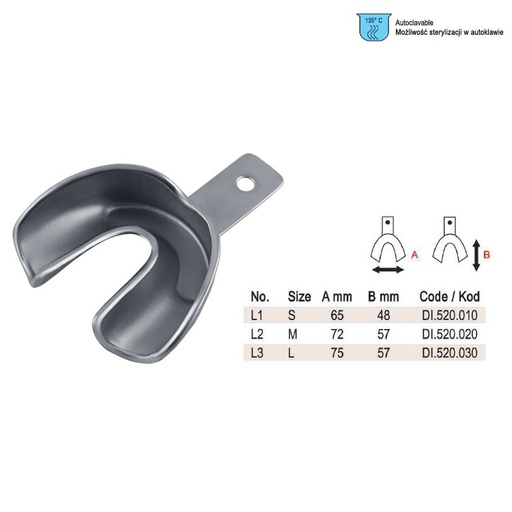 [DI.520.010] Impression tray anterior depressed solid lower fig. 1, size S