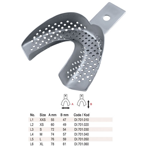 [DI.700.010] Impression tray regular perforated without rim lower fig. 1, size XXS