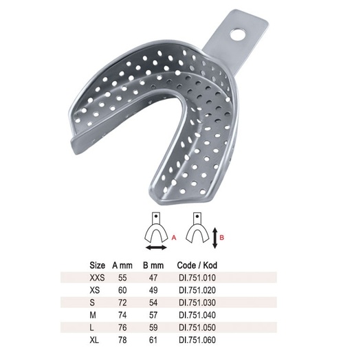 [DI.750.010] Impression tray regular perforated lower fig. 1, size XXS
