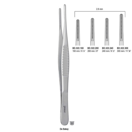 [BD.322.240] Forceps tissue DeBakey atraumatic 2.8mm/240mm