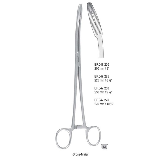 [BF.047.270] Forceps dressing Gross-Maier with ratchet curved 270mm 