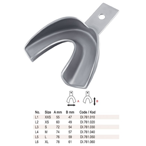 [DI.760.010] Impression tray regular solid lower fig. 1, size XXS