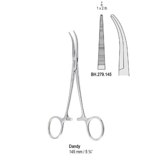 [BH.279.145] Forceps artery Dandy 1x2th side curved 145mm