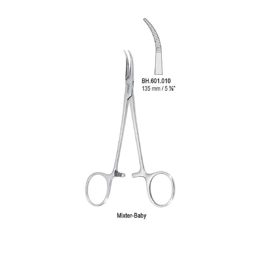 [BH.601.010] Forceps dissecting and ligature Mixter-Baby less-curved 135mm