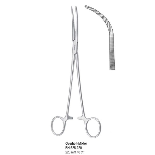[BH.625.220] Forceps dissecting and ligature Overholt-Mixter curved 220mm