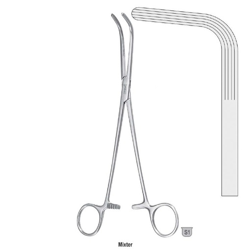 [BH.825.280] Forceps dissecting and ligature Mixter long-serrated 90d 280mm