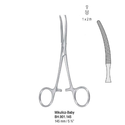 [BH.901.145] Forceps peritoneum Mikulicz-Baby 1x2th curved 145mm