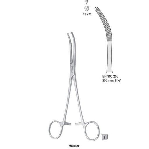 [BH.905.205] Forceps peritoneum Mikulicz 1x2th curved 205mm