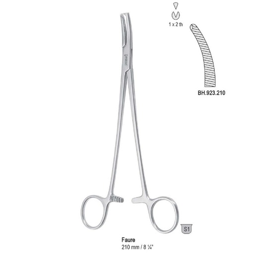 [BH.923.210] Forceps peritoneum Faure 1x2th more-curved 210mm