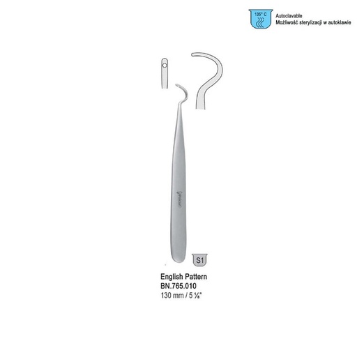 [BN.765.010] Needle ligature English Pattern curved laterally 130mm