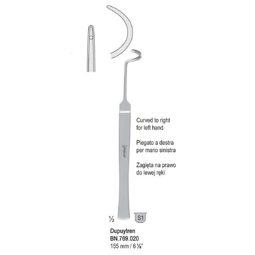 [BN.769.020] Needle ligature Dupuytren curved to right 155mm