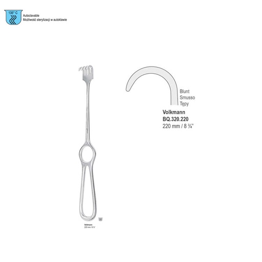 [BQ.320.220] Retractor Volkmann 1-prong blunt 220mm