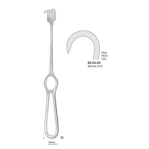 [BQ.325.245] Retractor 1-prong sharp 245mm