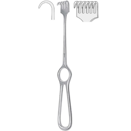 [BQ.351.060] Retractor Kocher 6-prong semi-sharp 220mm