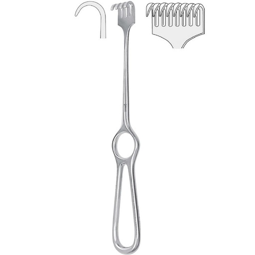 [BQ.351.080] Retractor Kocher 8-prong semi-sharp 220mm