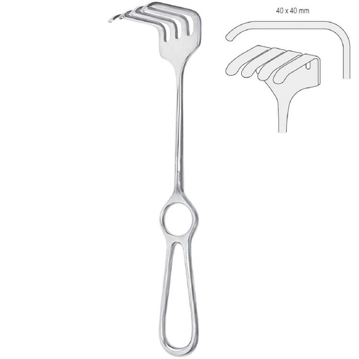 [BQ.390.010] Retractor Israel 4-prong 40x40mm, 250mm