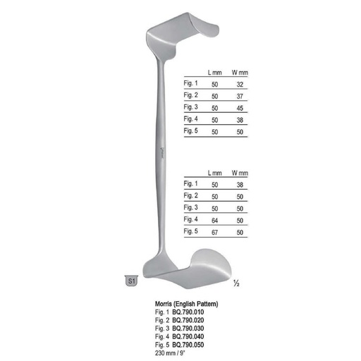 [BQ.790.010] Retractor Morris DE 50x32mm / 50x38mm, 230mm fig.1